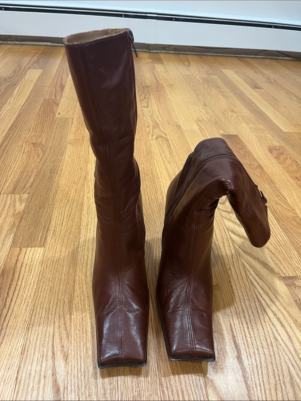 Miista Brown Leather Square-Toe Heeled Boots